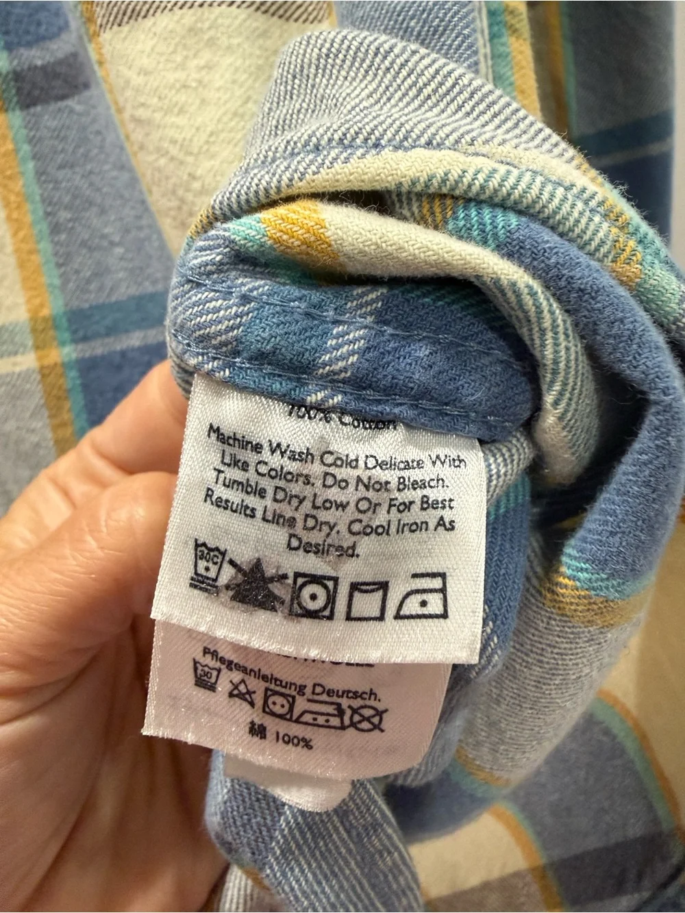 Eddie Bauer Blue and Cream Plaid Button-Down Shirt